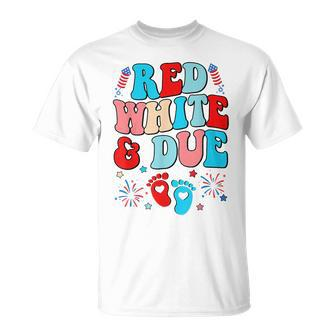 Red White And Due 4Th Of July Pregnancy Dress Baby Reveal T-Shirt - Monsterry UK