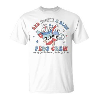 Retro Red White Blue Peds Crew 4Th Of July Pediatric Nurse T-Shirt - Monsterry