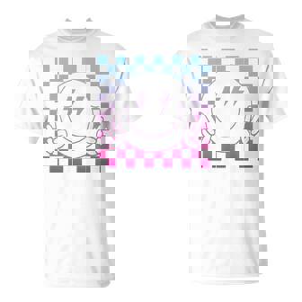 Rosa Azul Sonrisa Cara Lindo Cuadros Paz Sonriente Cara Feliz Manga Larga Camiseta unisex - Regaloses