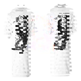 S Estampadas En Madera Con Diseño De Cuervo Y Flor De Cerezo Japonés Camiseta unisex - Regaloses