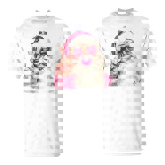 Santa Claus Blowing Bubble Gum Pink Sunglasses Christmas T-shirt - Monsterry