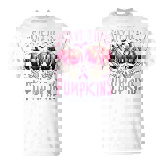 Save The Pumpkins Skeleton Halloween Breast Cancer Survivor T-Shirt | Mazezy