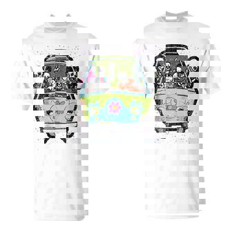 Skeleton Riding Hippie Van Halloween Costume Retro Bones T-Shirt | Mazezy