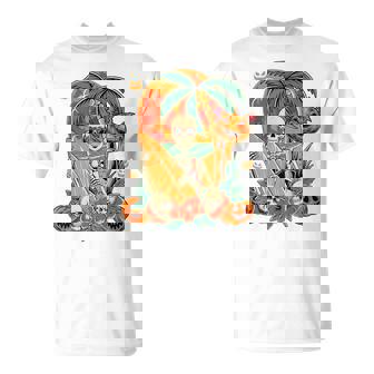 Skeleton Surfer Halloween Hawaiian Floral Carved Pumpkins T-Shirt - Thegiftio UK