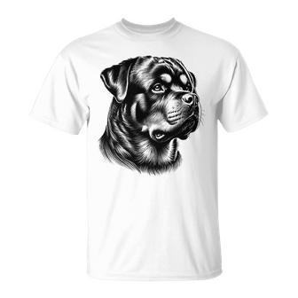 Stolzer Rottweiler Kopf Im Zeichenstil Auf Brust T-Shirt - Geschenkecke