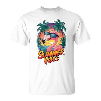 Summer Vibes Flamingo Beach Sunset Tropical T-Shirt - Monsterry DE