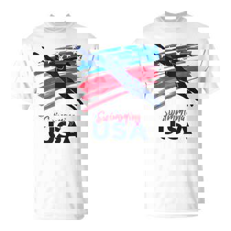 Swimming Support Team Flag Usa Pool Swimmer American T-Shirt - Monsterry