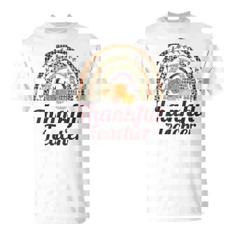 Thankful Teacher Boho Rainbow Thanksgiving Pattern Student T-Shirt - Monsterry