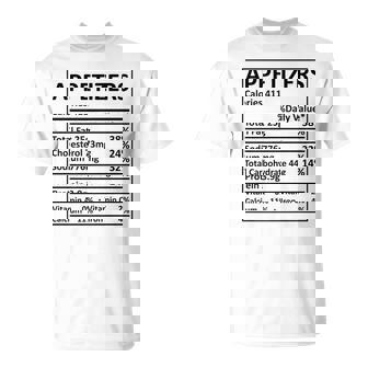 Thanksgiving Christmas Appetizers Nutritional Facts Labels T-Shirt - Monsterry