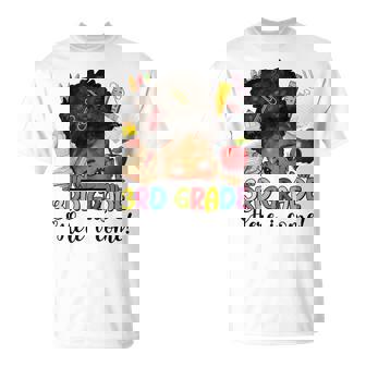 Third Grade Here I Come Afro Girl Messy Bun Back To School T-Shirt - Seseable