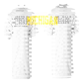 Vintage Michigan Look Blue Maize Retro Font Michigan T-Shirt - Monsterry