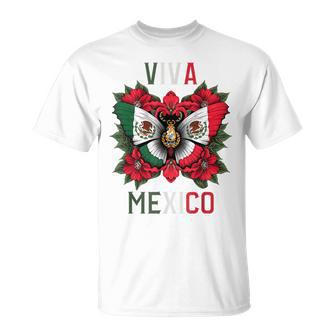 Viva Mexico Mexican Independence Day Butterfly Flag Mexico T-Shirt | Seseable UK