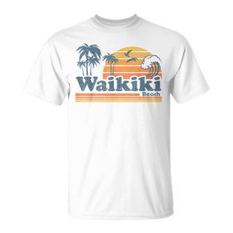Waikiki Honolulu Hawaii Vintage Beach Surfing Retro Hawaiian T-Shirt | Seseable FR