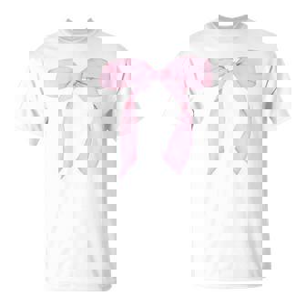 Women's Pink Bow Coquette Aesthetic Bow Print Bow Graphic T-Shirt - Thegiftio