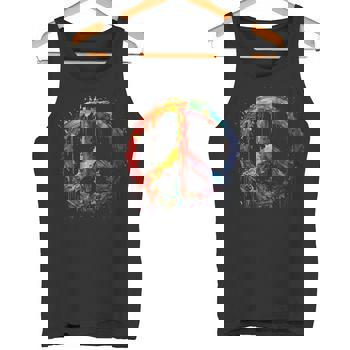 Chemise Habillée Toppers Sixties Flower Power Noire Avec Signes De Paix Colorés Dames