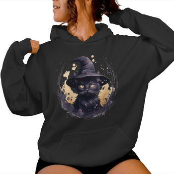 Sweat à Capuche Halloween – Motif Chat Noir, Chapeau De Sorcière, Citrouille – Cadeau Fun Et Effrayant – Coupe Classique 241 G