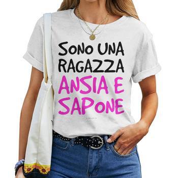 LUMOMIX T-Shirt Donna Divertente – Frasi Simpatiche 'Sono Una Ragazza Ansia E Sapone' – Girocollo, Leggera, Cotone