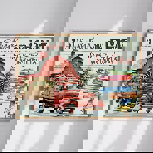 All Hearts Come Home for Christmas custom canvas wall art, personalized with family name, holiday typography, landscape | Family Wall Decor