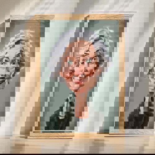 Aunt caricature portrait wall art, lighthearted hand-painted illustration with playful details, perfect for cheerful decor | Familywalldecor