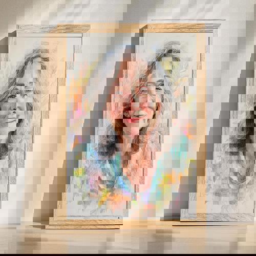 Aunt colorful pencil sketch portrait, lively custom family art with hand-drawn lines and vibrant tones, personalized gift | Familywalldecor