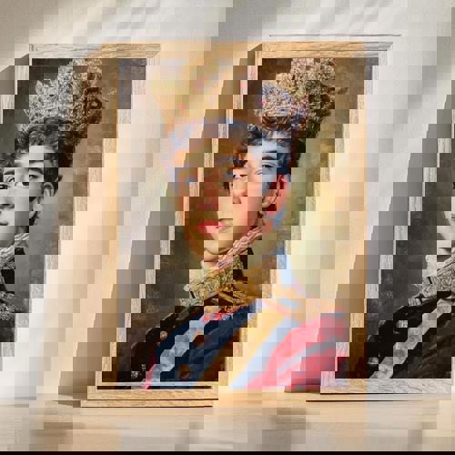 Regal family portrait print, bold custom royal-inspired wall art personalized with family name in navy and gold, vertical | Familywalldecor