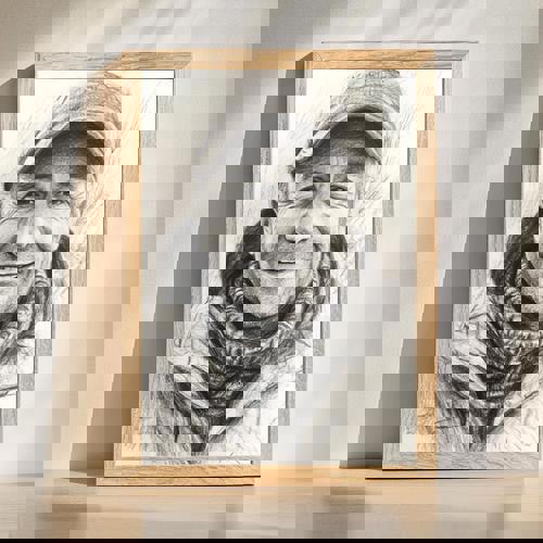 Dad charcoal portrait wall art, hand-drawn black-and-white sketch of a father figure, timeless decor for living room or study | Familywalldecor