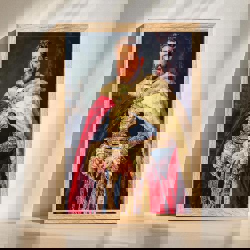 Dad family regal portrait custom wall art on canvas, vertical, baroque style with gold accents, personalized from your photo | Familywalldecor