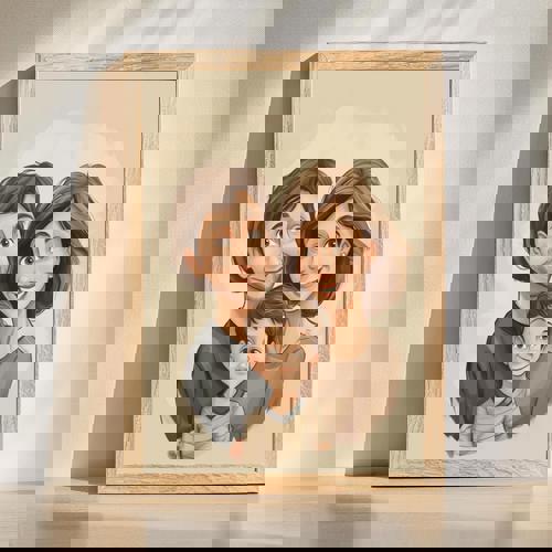 Family caricature portrait custom illustration for home decor in vibrant colors, personalized from photo, playful style. | Familywalldecor