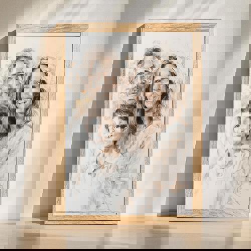 Family colorful pencil sketch portrait wall art, vibrant hand-painted decor with bold hues and shading, portrait orientation | Family Wall Decor