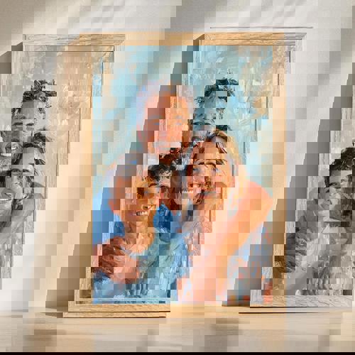 Family oil painting portrait on canvas, classic realism, custom from photo, framed horizontal wall decor for living room | Familywalldecor