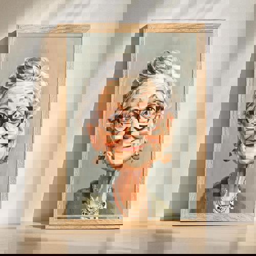 Grandma caricature portrait, whimsical family keepsake with lively lines and pastel background, gift for grandmother | Familywalldecor