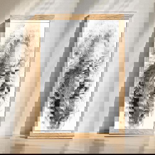 Grandma charcoal portrait, classic hand-drawn family art with lifelike shading, head-and-shoulders view on white paper | Familywalldecor