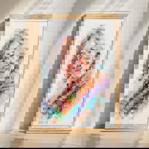 Grandma colorful pencil sketch portrait, lively personalized family art hand-drawn from your photo with vibrant color detail | Familywalldecor