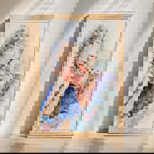 Grandma watercolor portrait wall art, hand-painted on textured paper with pastel tones and floral backdrop, vertical. | Familywalldecor