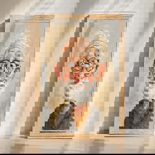 Grandpa caricature portrait, handcrafted memory art in warm watercolor style, vertical bust, thoughtful gift for Father’s Day | Familywalldecor