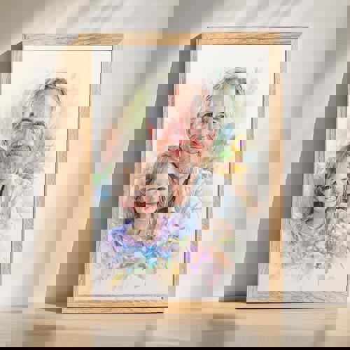 Grandpa portrait, colorful pencil sketch art capturing a smiling elder with vibrant hand-drawn detail, a handcrafted keepsake | Family Wall Decor