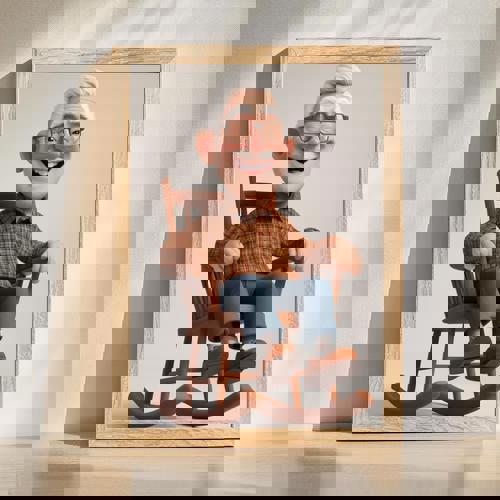 Grandpa 3D cartoon portrait wall art, personalized from photo, 3D effect, framed canvas, portrait orientation, vertical | Family Wall Decor