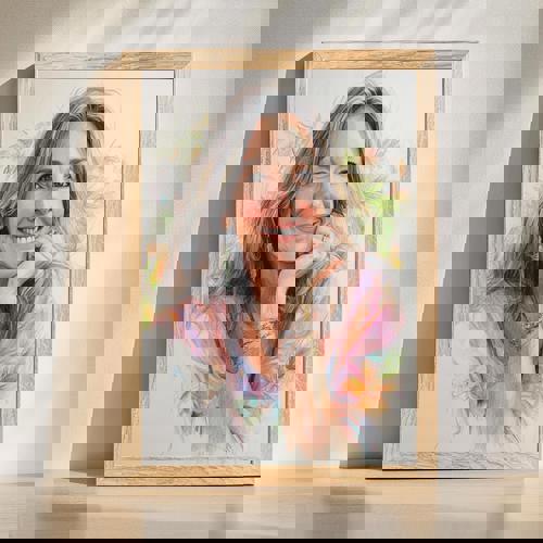 Mom colorful pencil sketch portrait art print, handcrafted keepsake with vibrant hues and fine hand-drawn texture | Familywalldecor