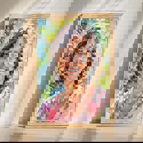 Mom watercolor portrait wall art, hand-painted in soft pastels with floral accents, vertical orientation, gift for Mom | Familywalldecor