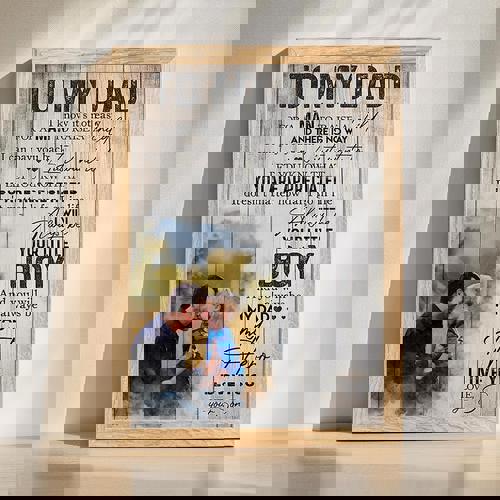 To My Dad personalized canvas wall art with 'I Will Always Be Your Little Boy' quote, custom name, heartfelt gift from son | Family Wall Decor