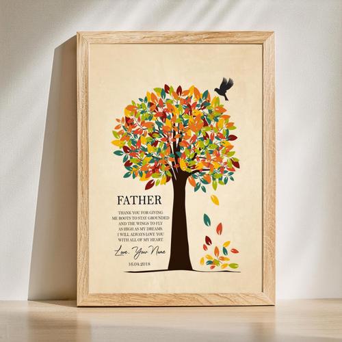 Family tree wall art print with red tree silhouette for dad, Father’s Day gift, vertical canvas on white background | Family Wall Decor AU