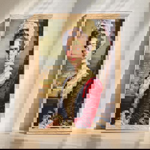 Sister family regal portrait wall art, graceful handcrafted style with royal accents in warm neutrals, vertical layout | Familywalldecor