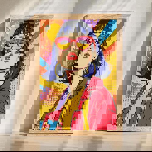 Sister pop art portrait wall art in neon palette, bold halftone style, vertical orientation for modern living room decor. | Familywalldecor