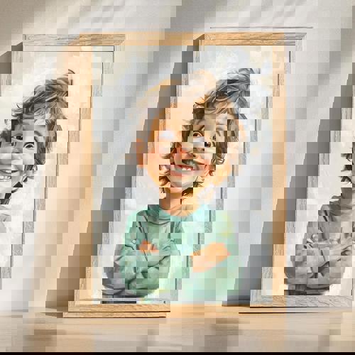 Son caricature portrait, custom playful wall art for kids' room, personalized from your photo in whimsical cartoon style | Familywalldecor