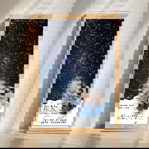 Personalized star map canvas featuring your night sky with names, date, and location—perfect engagement or wedding gift | Family Wall Decor