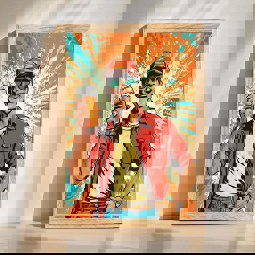 Uncle pop art portrait wall art in bold, playful colors, personalized from your photo for a striking modern print | Familywalldecor