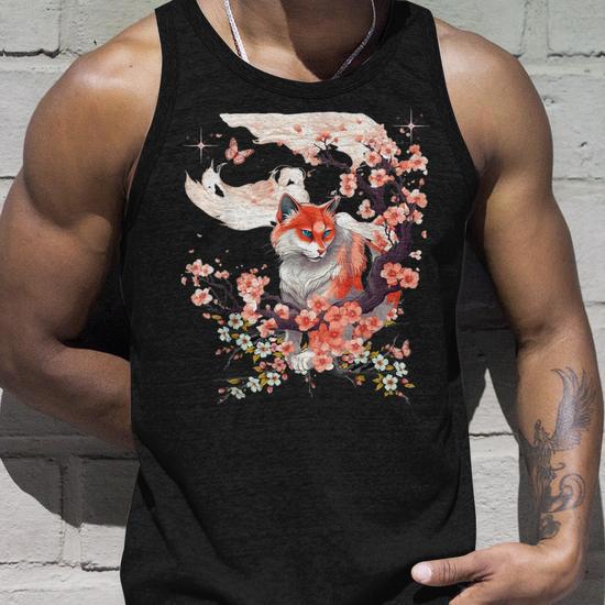 Débardeur Kitsune Renard Japonais Kawaii Fleur De Cerisier - Anime Folklore Japon - Cadeau Otaku