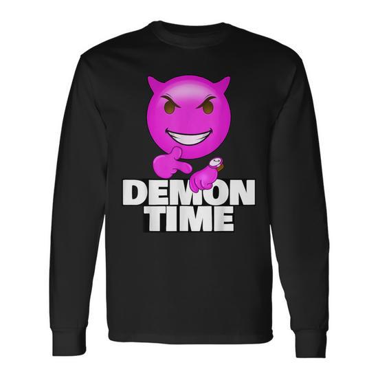 On Demon Time Meme Emote Trending Teen Slang Street Long Sleeve T 