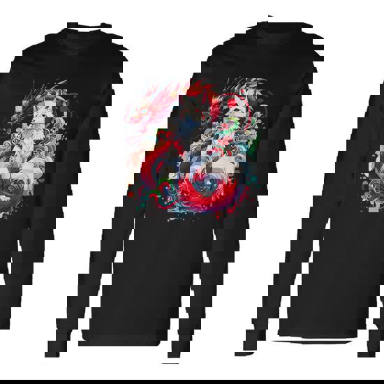 Japanese Nine-Tailed Fox Kitsune Dragon Long Sleeve T-Shirt