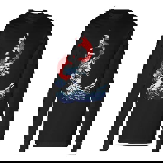 Koi Fish On Great Wave Kanagawa Vintage Ocean Japanese Long